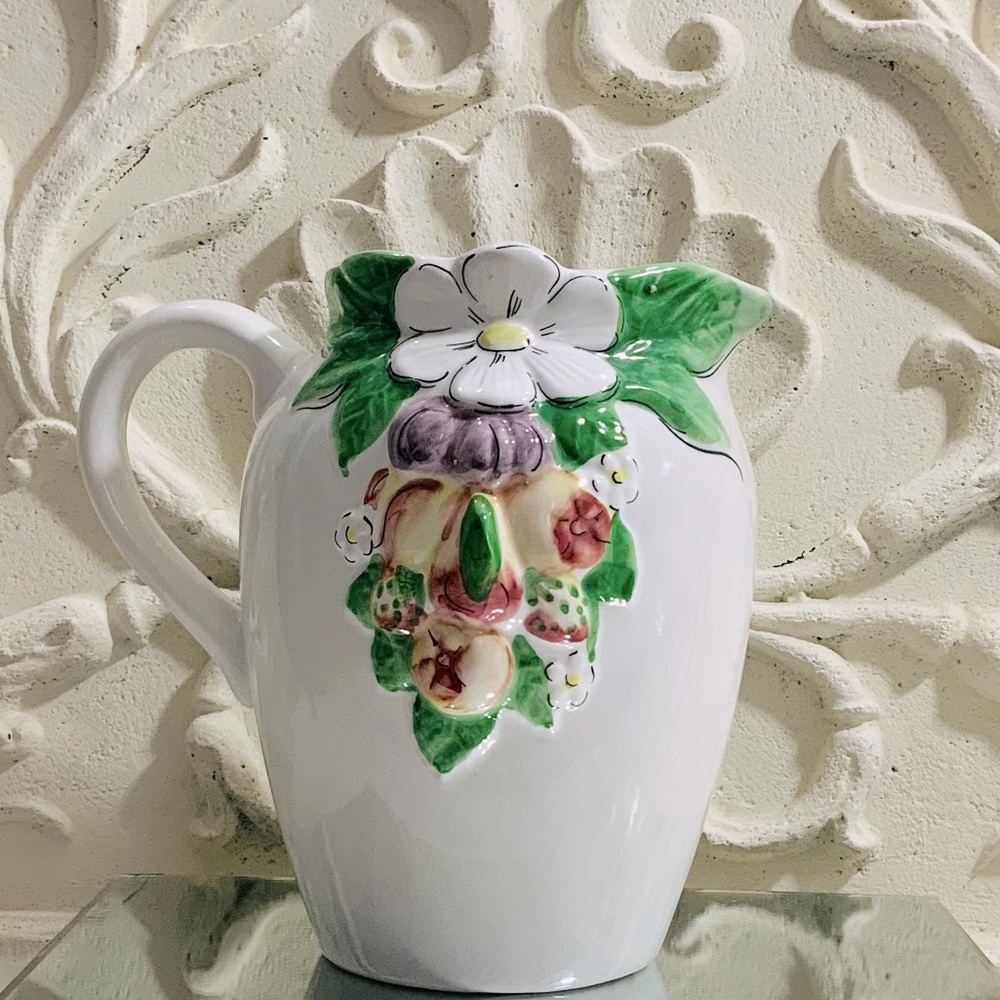 ANTIQUE Sadek Floral Pitcher Portugal Pottery